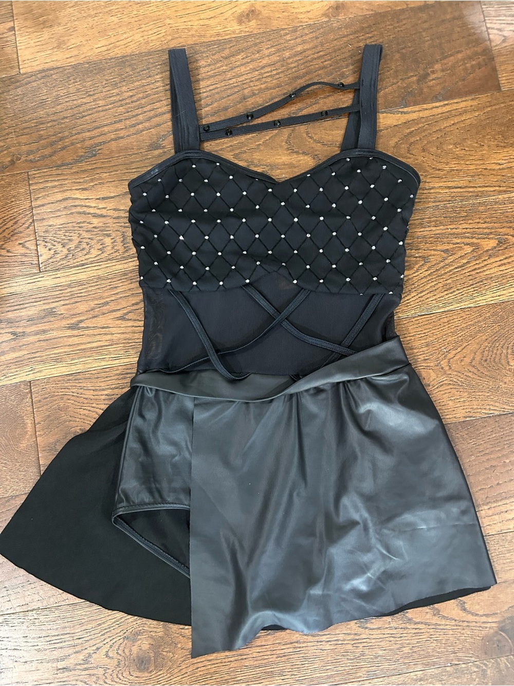 Weissman Black Studded Asymmetrical Mini Dress